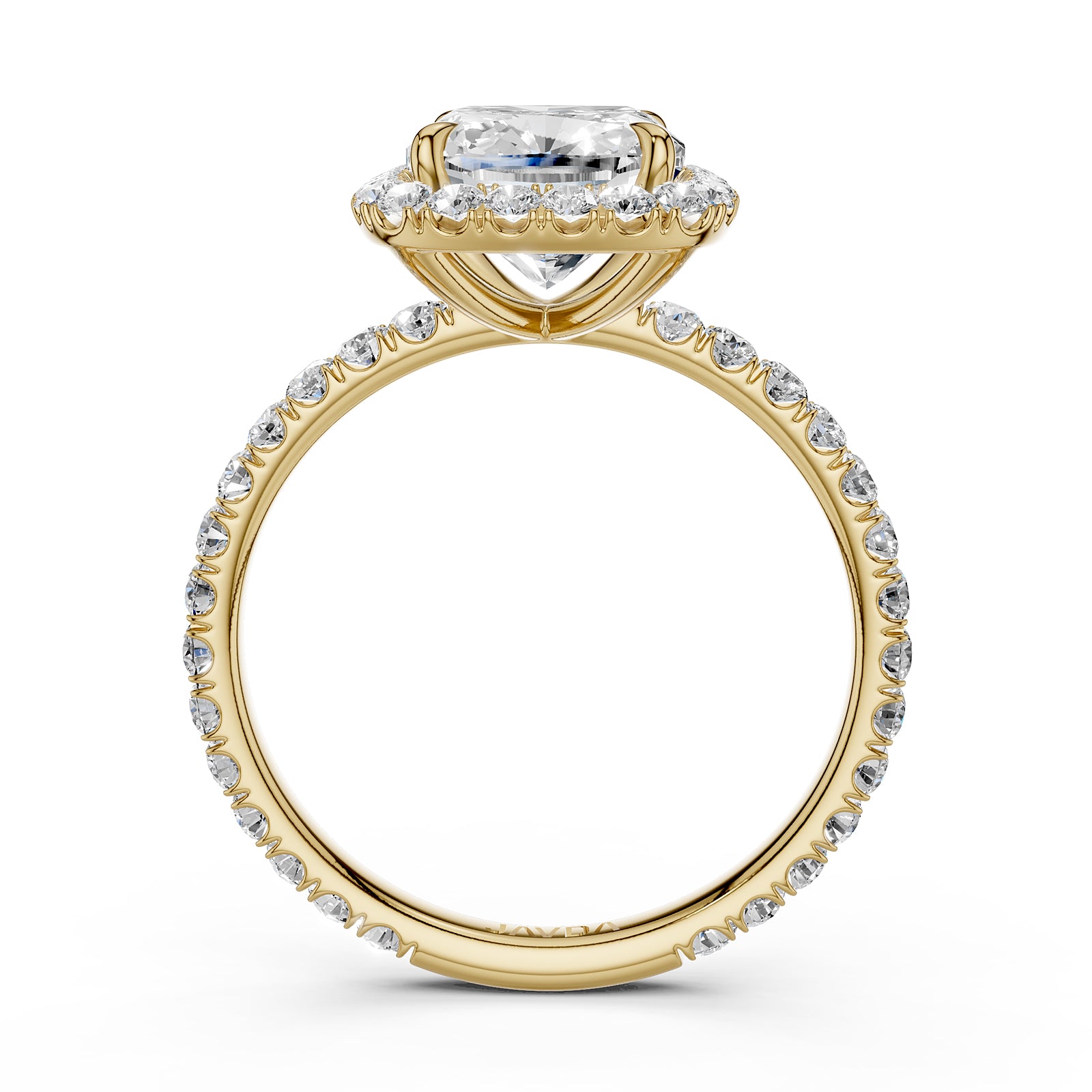 French Pave Set Halo Lab Grown Diamond Engagement Ring 2.59 Ctw.